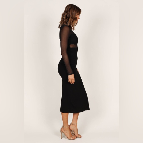 NEW Petal & Pup FARROW LONG SLEEVE MIDI DRESS - Black Sheer Sleeve Midi Dress S - Picture 5 of 13